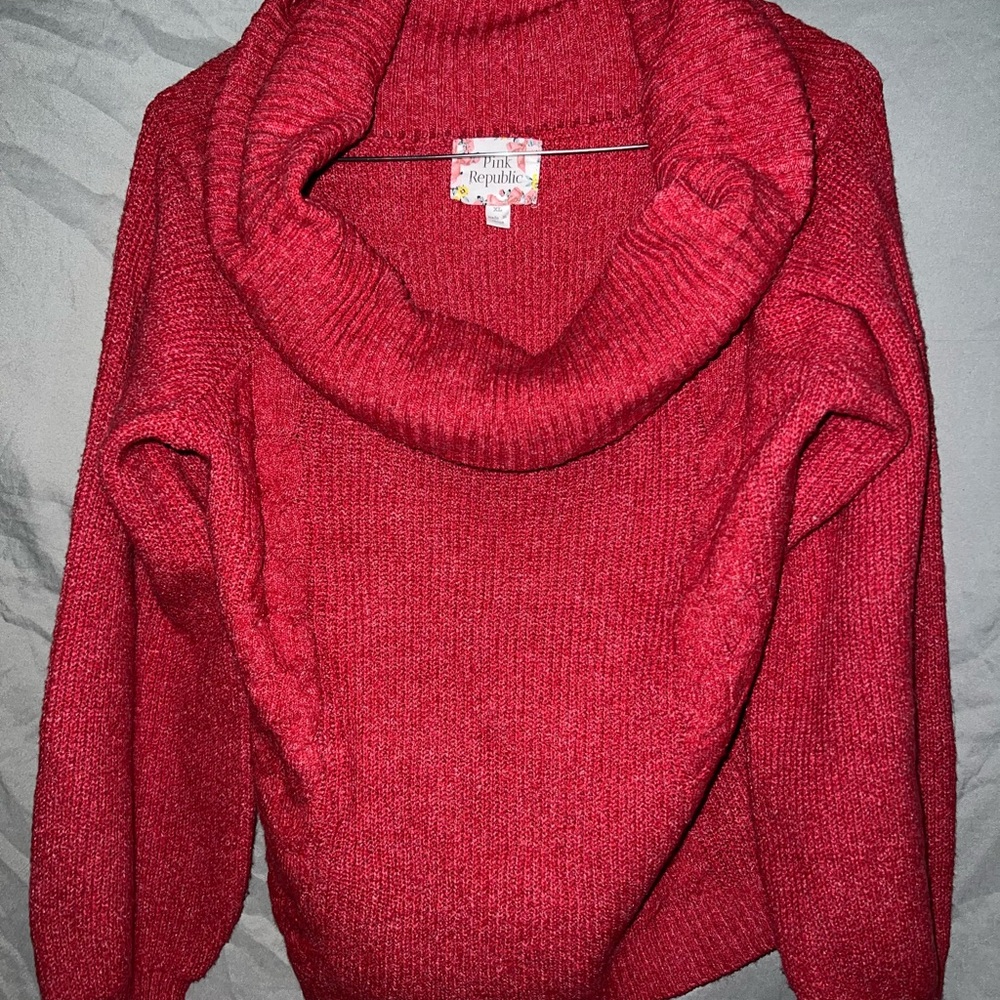 Pink Republic Red Cowl Neck Sweater